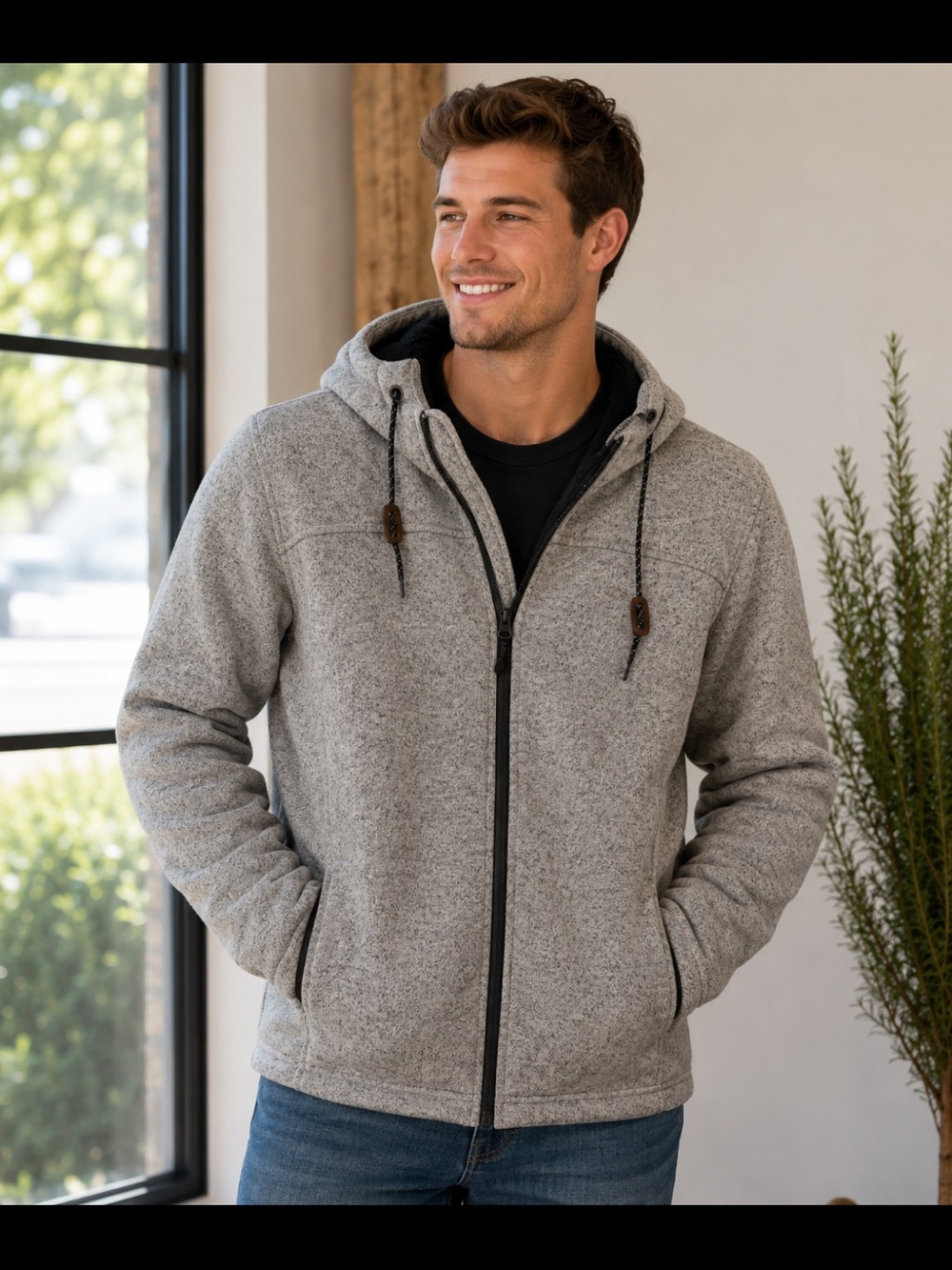 Men's Full-Zip Hooded Sweater Jacket - Light Heather Gray